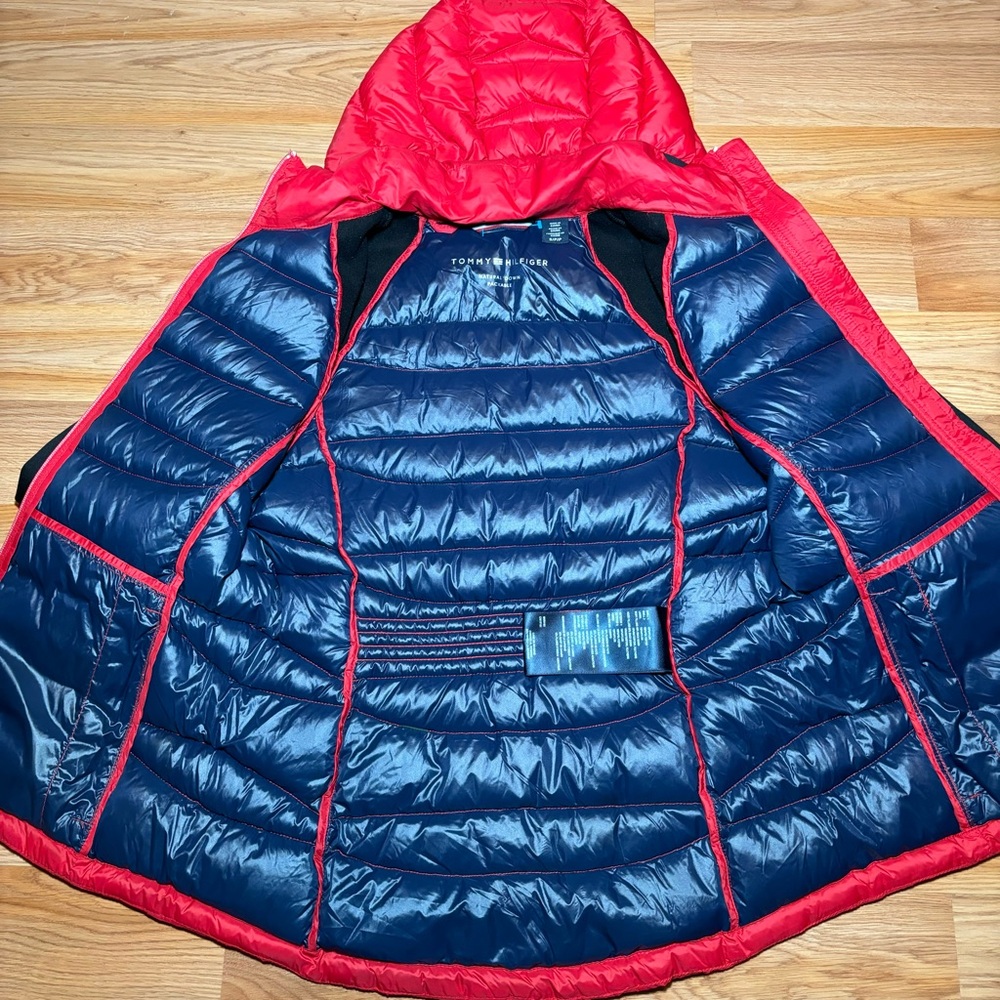 Tommy Hilfiger Jacket Womens Small Red Full Zip Packable Down Puffer Coat - Picture 3 of 9